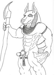 ankh anthro anubian_jackal anubis balls deity drayo-y egyptian_mythology erection humanoid_penis jackal male male_only penis solo