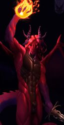 2_horns 4_horns absurd_res animal_genitalia anthro biceps biped curved_horn dark_horn digital_drawing_(artwork) digital_media_(artwork) dragon ferrn fire fireball forked_horn fully_sheathed genitals head_horn hi_res holding_melee_weapon holding_object holding_sword holding_weapon horn ifnis long_tail looking_at_viewer male male_anthro manly melee_weapon monotone_arms monotone_horn multi_horn multicolored_body muscular muscular_anthro muscular_arms muscular_male muscular_thighs mythological_creature mythological_scalie mythology navel nude nude_anthro nude_male obliques pecs pink_eyes portrait pose quads raised_hand red_arms red_body red_face red_legs red_scales red_tail ridged_horn ridges scales scalie sheath simple_background solo spikes spikes_(anatomy) spread_wings standing sword tail warm_colors weapon wings