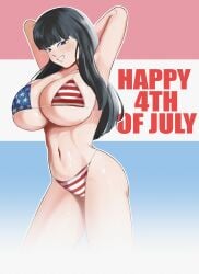 1girls american_flag_bikini artist:schaft_hot_legs bikini black_hair blue_eyes giant_breasts huge_breasts kanuka_clancy patlabor solo_female