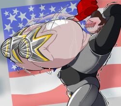 1boy 4th_of_july absurd american_flag american_male android bad_teeth blank_eyes blushing bouncing_breasts breasts_bigger_than_head brown_hair busty_boy charlie_kirk embarrassed fan_character fanning_self fixing_hair gigantic_breasts hand_through_hair hyper_breasts jiggling_breasts male_only male_with_breasts metal_pasties metallic_body mewgenics motion_lines nervous_smile nervous_sweat pasties red_cap robot shaking_lines sideburns slicked_back_hair stars_and_stripes sweaty sweaty_breasts tumor