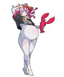 1girls belly bikini female female_only glasses glasses_on_head grey_body grey_skin heterochromia hololive hololive_indonesia hololive_indonesia_holoro kureiji_ollie lobster micro_bikini morningpanda patchwork_skin pink_eyes pink_hair pregnant pregnant_belly pregnant_female sewing simple_background solo_female stitches virtual_youtuber vtuber yellow_eyes zombie zombie_girl