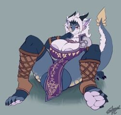 absurd_res anthro aziran_(fluffybastion) balls barely_contained barely_visible_balls barely_visible_genitalia barely_visible_nipples big_balls big_breasts breasts clothed clothing clothing_aside dragon fluffy fluffy_ears fluffy_tail fur furred_dragon furred_scalie genitals glazedvc gynomorph hi_res intersex mythological_creature mythological_scalie mythology neck_tuft nipples niva_(fluffybastion) pawpads paws scalie sitting skimpy solo tail thick_thighs tuft
