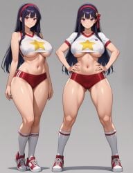 1girls ai_generated athena_asamiya big_breasts big_tits hairband huge_breasts king_of_fighters light-skinned_female light_skin long_hair looking_at_viewer pale-skinned_female pale_skin smiling smiling_at_viewer sportswear standing star thick white_skin