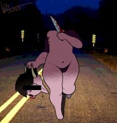 anthro blood bodily_fluids decapitation domestic_cat felid feline felis female gore hairless hairless_cat hi_res horror_(theme) mammal mixed_media night photo_background photography_(artwork) ragsy ragsy_(ragsy) road running scar self-harm_scars solo sphynx_(cat) trans_(lore)
