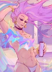 abs athletic athletic_female barely_clothed black_sclera bracelets clothed clothes clothing collar female female_focus female_only grand_theft_auto grand_theft_auto_vi gta_vi_cover_girl hips jujutsu_kaisen long_hair meme no_shirt panties pink_hair see-through shirtless_female suggestive takako_uro thick_hips wide_hips