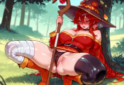 1girl 1girls against_tree ai_generated alternate_breast_size arm_support balecxi bandaged_leg bandages bare_shoulders belt black_panties black_thighhighs blush boots breasts button_eyes cameltoe choker cleavage clothing covered_clitoris curvaceous curvaceous_female curvaceous_figure curvy curvy_figure dress female female_ejaculation female_focus female_masturbation footwear forest goddess_of_victory:_nikke grass hair_between_eyes hat headwear holding holding_staff inviting inviting_to_sex lace-trimmed_panties lace_panties large_breasts legwear long_hair long_sleeves looking_down masturbation megumin nature open_mouth orange_eyes orange_footwear outdoors panties pantsu partially_visible_vulva presenting presenting_ass presenting_breasts presenting_hindquarters presenting_pussy presenting_self pussy_juice pussy_juice_drip_through_clothes red_dress red_eyes red_hair red_hood_(nikke) seductive seductive_look seductive_smile single_thighhigh solo spread_legs squatting staff sweat thick_thighs thighhighs thighs tiptoes tree trembling uncensored underwear very_long_hair voluptuous voluptuous_female wet_panties witch_hat yellow_eyes