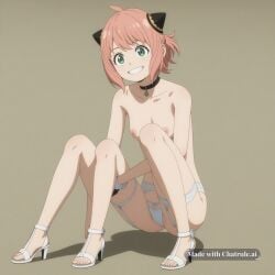 1girl 3d_render 4k ai_assisted ai_generated anime_coloring anya_forger choker cute_face flat_colors full_body_view ganassa garter_belt hair_bangs highres lunafreya_nox_fleuret photorealistic realistic spy_x_family tied_hair topless white_cuffs