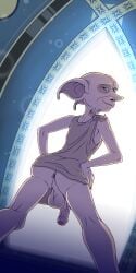 1:2 absurd_res anus backsack balls bedroom_eyes butt clothed clothing digital_media_(artwork) dobby_(harry_potter) elf enookie facial_hair foreskin genitals half-closed_eyes half-erect harry_potter_(series) hi_res house_elf humanoid humanoid_genitalia humanoid_penis humanoid_pointy_ears looking_at_viewer looking_back male mature_humanoid mature_male narrowed_eyes no_underwear not_furry partially_retracted_foreskin penis pointy_ears raised_clothing rear_view seductive smile solo standing vein veiny_penis