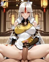 1boy 1girl 1girls adult adult_female ai_generated balls ballsack bare_shoulders before_sex big_breasts boobs breasts bust busty busty_female busty_girl chinese chinese_clothes chinese_female clothes clothing cock detached_sleeves dick dress elbow_gloves eye_contact female genshin_impact girl girl_on_top gloves grey_hair hair_ornament hair_pin handjob hoyoverse imminent_penetration imminent_sex imminent_vaginal just_the_tip large_breasts legs_apart legs_spread liyue_girls looking_at_viewer machine_muse male mature mature_body mature_female mihoyo ningguang_(genshin_impact) pelvic_curtain penis platinum_blonde_hair pussy red_hair reverse_cowgirl_position sexy sexy_body sitting sleeveless sleeves solo_focus spread_legs streaked_hair testicles tits touching_penis uncensored vagina watermark white_hair