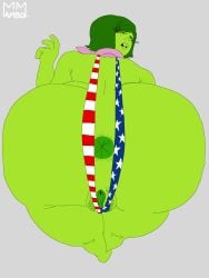 1girl 1girls 4th_of_july american_flag_bikini asshole big_ass big_butt butt butt_focus crossed_legs disgust_(inside_out) disgusted green_body green_hair green_skin hairy hairy_anus hairy_pussy inside_out mambo_master peace_sign sling_bikini slingshot_bikini