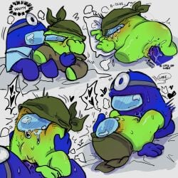 2others among_us among_us_(series) blue_(among_us) blush blushing disembodied_hands doctor hearts lime_(among_us) motion_lines penetrating_male penetration stomach_bulge tears undressing_another undressing_partner yaoi