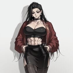 1girls abs ai_generated big_breasts black_eyes black_hair clothed clothing color female female_focus female_only gwen_(trogiai) hi_res large_breasts light-skinned_female light_skin long_hair solo solo_female tagme thick_thighs