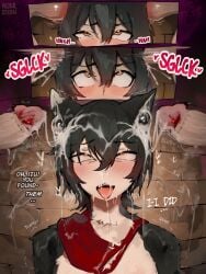 3:4 after_sex alterkyon blush blush_lines bodily_fluids bubble cum cum_bubble cum_from_nose cum_in_ear cum_in_nose cum_inside delicious_in_dungeon dialogue drooling ear_penetration ejaculation elemental_creature eye_roll female female_penetrated fucked_silly fungi_fauna fungus genital_fluids group group_sex heart_eyes heart_symbol hi_res humanoid izutsumi_(delicious_in_dungeon) looking_pleasured male male/female male_penetrating male_penetrating_female mindfuck multiple_penetration penetration saliva sex threesome tongue tongue_out trio