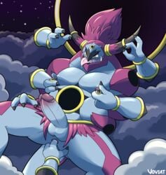 1boy 2018 abs anal anal_fingering anal_masturbation anthro cloud detailed_background disembodied_arms disembodied_hand disembodied_hands erection fingering fingering_self floating floating_hands front_view genie hole_(anatomy) hoopa hoopa_(unbound) horn humanoid humanoid_penis jewelry legendary_pokémon looking_pleasured male male_only masturbation muscular muscular_male nintendo nipple_pinch nipple_play nipples penis piercing pinch pokémon_(species) pokemon pokemon_xy saliva sharp_teeth solo spread_legs spreading teeth tongue vein veiny_penis video_games voviat