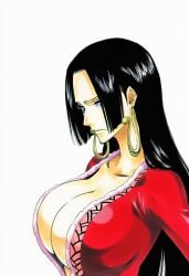 1girls accurate_body_type ai_generated arms_at_sides big_breasts black_hair blue_eyes boa_hancock breasts busty center_opening clavicle cleavage closed_mouth clothed clothing collarbone curvaceous curvy dress earrings fanart female female_focus female_only from_side frown gold_earrings high_resolution highres hime_cut hoop_earrings huge_breasts jewelry large_breasts light-skinned_female light_skin line_art long_hair long_sleeves looking_at_viewer looking_to_the_side manga_style narrow_waist no_bra one_piece plunging_neckline red_dress serious shiny_clothes shiny_hair shiny_skin side_view sidelocks simple_background snake_earrings solo solo_female solo_focus standing tite_kubo_style upper_body viewed_from_side white_background