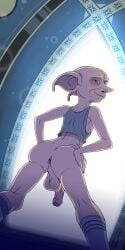 1:2 absurd_res anus backsack balls bedroom_eyes body_hair bottomless bottomless_humanoid bottomless_male butt butt_hair clothed clothing digital_media_(artwork) dobby_(harry_potter) elf enookie facial_hair footwear foreskin genitals half-closed_eyes half-erect harry_potter_(series) hi_res house_elf humanoid humanoid_genitalia humanoid_penis humanoid_pointy_ears looking_at_viewer looking_back male mature_humanoid mature_male narrowed_eyes not_furry partially_retracted_foreskin penis pointy_ears rear_view seductive shirt smile socks solo standing tank_top topwear vein veiny_penis