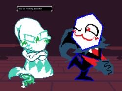 4:3 ;3 ambiguous_gender animal_genitalia anus blue_pattern blush bodily_fluids cloaca clothing clothing_theft crossed_arms crying cum deltarune digital_media_(artwork) duo embarrassed embarrassing_nudity english_text erection feral forced forced_exposure frustrated genital_fluids genital_slit genitals gloves green_blush green_penis handwear hi_res hood humanoid long_neck looking_at_another male male/ambiguous miner_mate_coffee mocking on_one_leg one_eye_closed penis pippins_(deltarune) pixel_(artwork) profanity public public_nudity reptile rudinn scalie semi-anthro serpentine slimy_penis smug_grin snake standing stealing suit tapering_penis teardrop tears text undertale_(series) unwanted_erection white_body wink