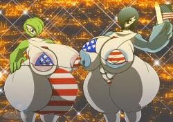 4th_of_july american_flag balls big_balls big_breasts big_butt big_nipples big_penis bikini bloodtail blue_hair breasts butt clothing duo gardevoir generation_3_pokemon genitals green_hair hair hi_res holidays huge_balls huge_breasts huge_butt huge_nipples huge_penis huge_thighs humanoid hyper nationalism nintendo nipples patriotism penis pokemon pokemon_(species) politics standing swimwear thick_thighs two-piece_swimsuit united_states_of_america