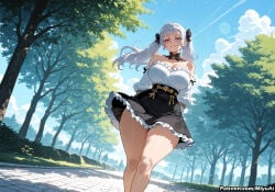 1girl ai_assisted ai_generated arms_behind_back bangs bare_shoulders black_clover blue_sky blush breasts cleavage cloud collarbone curvaceous curvy curvy_female curvy_figure day detached_sleeves dress eyebrows_visible_through_hair female frilled_dress frills from_below hair_ribbon large_breasts long_hair looking_at_viewer miyuai noelle_silva outdoors red_eyes ribbon sky smile solo standing thick thick_ass thick_butt thick_hips thick_legs thick_thighs thighs tree twintails voluptuous voluptuous_female wide_hips wide_thighs