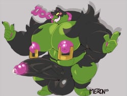4:3 abs anthro balls big_balls big_muscles big_nipples big_pecs big_penis black_body bodily_fluids drooling facial_markings fangs fluffy fluffy_tail generation_9_pokemon genitals gesture glans glistening glistening_balls glistening_genitalia green_body hand_gesture head_markings huge_balls huge_muscles huge_nipples huge_pecs huge_penis humanoid_genitalia humanoid_penis hyper hyper_balls hyper_genitalia hyper_muscles hyper_pecs hyper_penis legendary_pokemon looking_at_viewer male markings merong muscular muscular_male navel nintendo nipple_piercing nipple_ring nipples okidogi pawpads pecs penis piercing pointing pointy_ears pokemon pokemon_(species) ring_piercing saliva simple_background smile solo standing tail teeth vein veiny_penis