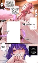 _l0rd_s blush blushing clothes clothing dickgirl dominant_female female female_focus female_penetrated fox_ears fox_girl fox_tail futanari genshin_impact hoyoverse long_hair naked naked_female nude nude_female penis penis_in_pussy raiden_shogun riding riding_penis sideboob submissive_female tail text vaginal vaginal_penetration vaginal_sex yae_miko yuri