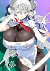 1girls :p blush boobs chinese_clothes demon demon_girl demon_horns demon_tail dress duel_monster earrings female_only hi_res huge_breasts konami labrynth_of_the_silver_castle large_breasts light_skin lovely_labrynth_of_the_silver_castle pale_skin peace_sign pointy_ears pose princess qipao queen silver_eyes smile solo standing tail tama_amata tongue tongue_out twin_drills twintails white_hair younger_female yu-gi-oh!