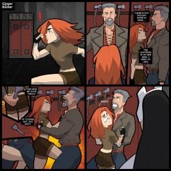2d ambiguous_gender ballbusting balls beard caught caught_in_the_act comic daddy dead_by_daylight dilf fetish gingerthebuster hiding kicking_balls locker male male_ryona original_character pain ryona speech_bubble tagme tattoo vittorio_toscano white_hair