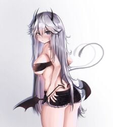 1girls bare_armpits bare_arms bare_chest bare_hands bare_legs bare_shoulders bare_skin bare_thighs big_breasts big_breasts black_fingernails black_horn black_horns black_nail_polish black_nails black_shorts black_tail black_wings blue_eyes blue_eyes_female breasts busty busty_female busty_girl curvaceous curvaceous_body curvaceous_female curvaceous_figure curvaceous_hips curvy curvy_body curvy_female curvy_figure curvy_hips demon_girl demon_horn demon_horns demon_tail demon_wings digital digital_art digital_drawing digital_drawing_(artwork) digital_media digital_media_(artwork) elbows exposed_armpits exposed_arms exposed_chest exposed_legs exposed_shoulders exposed_skin exposed_thighs eyebrows_visible_through_hair female female_focus female_only fingernails fingers frown frown_eyebrows frowning frowning_at_viewer grey_eyebrows grey_hair grey_hair_female hair_between_eyes hand_on_ass hand_on_butt hand_on_own_ass hand_on_own_butt high_resolution highres horn horns hourglass_figure large_boobs large_breasts lean_figure long_hair looking_at_viewer looking_back looking_back_at_viewer nail_polish nails narrow_waist plump_breasts s7nsles shorts shoulders sideboob silver_hair silver_hair_female simple_background slender_body slender_waist slim_waist solo standing tail thick_thighs thighs upper_body veibae white_background wide_hips wings