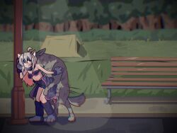 1boy 1girls animal_ears animal_genitalia animal_penis animal_tail bar_censor canid canine canine_genitalia canine_penis canis censor_bar censored censored_penis female imminent_rape imminent_sex kemonomimi long_hair looking_at_viewer male male/female night onii-chan_wa_oshimai! oyama_mahiro penis pointy_ears scared seiranaichi tail zoophilia