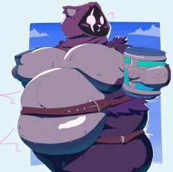 1girls 6saw789 ass bear belt belt_around_belly breasts chug_jug fat female female_focus female_only fortnite fortnite:_battle_royale hips hoodie large_ass large_breasts mascot_costume overweight overweight_female purple_eyes raven_team_leader stomach thick_thighs thighs weight_gain wide_hips