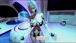 1boy 2girls 3d androids animated cum_in_mouth dialogue fellatio group_sex human_on_robot oral robot sound space video