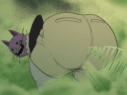 1boy 2d ass ass_bigger_than_head big_ass big_butt clothes clothing fangs fart fart_cloud fart_fetish fart_focus farting farting_at_viewer fear_and_hunger fear_and_hunger:_termina feline fully_clothed furry furry_only green_fart green_fart_cloud grin huge_ass huge_butt looking_at_viewer looking_back looking_back_at_viewer looking_over_shoulder male male_fart male_only monster no_genitals no_sex nonhuman onomatopoeia pants pocketcat presenting_hindquarters purple_body smile solo solo_male telstartelstar text thick_thighs thighs