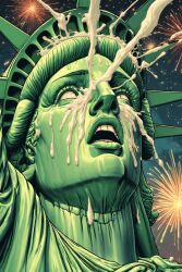 ai ai_art ai_assisted ai_generated bukkake crown cum_on_face face facial female female_focus fireworks french french_female green_skin lady_liberty lewd patriotism portrait rule34 rule_34 statue statue_of_liberty united_states_of_america usa