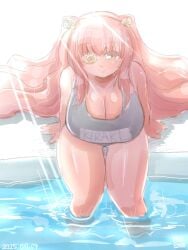 1girls blonde_hair female huge_breasts itini-sanshi kirakishou long_hair pool rozen_maiden school_swimsuit smile solo swimming_pool swimsuit tagme very_long_hair water
