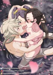 2girls all_fours ambiguous_penetration areolae artist_name ass barefoot bent_over bisexual blush breasts brown_eyes brown_hair corrin_(fire_emblem) corrin_(male)_(fire_emblem) doggy_style elf feet female fire_emblem fire_emblem_fates french_kiss french_kissing group_kissing hair hair_ornament hand_on_head implied_penetration kagero_(fire_emblem) kissing legs male medium_breasts multiple_females multiple_girls nintendo nipples nude on_lap orochi_(fire_emblem) penetration petals pointy_ears purple_eyes purple_hair riding romantic saliva sex signature sitting sitting_on_lap sitting_on_person the_dark_mangaka thighs threesome tongue tongue_out triple_kiss video_games water