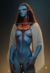 1girls ai_generated avatar avatar:_the_way_of_water blue_skin female istoleurmom1 moat na'vi pussy solo solo_female yellow_eyes