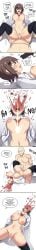 arm_behind_back blood blush bouncing_breasts breasts brown_eyes brown_hair comic cum cum_leaking death english_text eyeball gore guro hair_clips hair_strand half_dressed handgun head_explosion huge_breasts jaws kurohime_(artist) long_sleeves missing_head missionary_position murder necrophilia nipples ope open_clothes open_mouth open_shirt penis pussy rape red_bow ribbon sex short_hair snuff stockings tears tongue_out vaginal_penetration weapon white_shirt