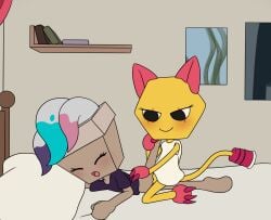 2020s 2025 2d 2d_(artwork) 2girls bed bedroom brush brusha_(dandy's_world) dandy's_world digital_drawing_(artwork) digital_media_(artwork) duo feline female female_only gloomy_sleeper_brusha lesbian pussy scissoring scraps_(dandy's_world) sex tagme yuri