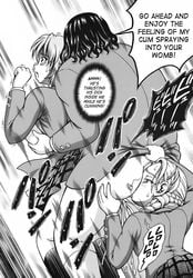 2girls anilingus clothed_sex clothing cum_in_pussy kakyouin_chiroru kuroyuki_(artist) manga misumi_nagisa multiple_girls oral_sex precure pretty_cure school_uniform skirt tagme threesome vaginal_penetration x-ray