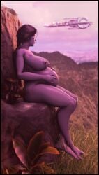 1girls 3d alien areolae belly big_belly big_breasts bioware braid braided_hair braided_ponytail breasts completely_nude completely_nude_female female foab30 hand_on_belly large_breasts mass_effect nipples nude nude_female outdoors ponytail pregnant pregnant_belly pregnant_female purple_hair purple_skin quarian science_fiction side_view sitting solo spaceship tali'zorah_nar_rayya