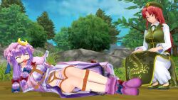 2girls ball_gag female hong_meiling looking_at_another lying patchouli_knowledge pavro shiabri touhou yuri