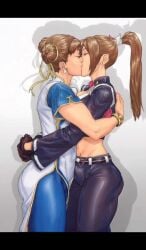 2girls ai_generated artist_request chun-li fatal_fury fatal_fury:_city_of_the_wolves female female/female female_only hug kissing lesbian_kiss mai_shiranui source_request street_fighter street_fighter_6 yuri