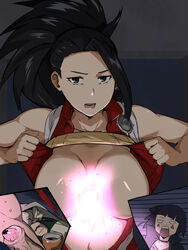 bad_censor black_hair breasts busty cafekun covering kyoka_jiro long_hair mezo_shoji mezou_shouji momo_yaoyorozu my_hero_academia shouji_mezou tsuyu_asui