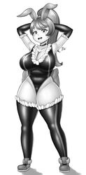 black_and_white bunny_ears bunny_girl full_body leather smile toonnik wide_hips