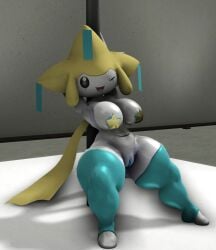 3d 3d_(artwork) adorable big_breasts cute female jirachi mythical_pokemon nsfw pokemon pokemon_(species) pussy source_filmmaker stripper_pole winking
