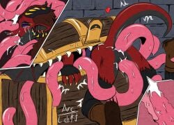 anal anal_sex anthro arc_rose black_sclera bodily_fluids brown_hair clothing cum cum_in_ass cum_in_mouth cum_in_slit cum_inside digital_drawing_(artwork) digital_media_(artwork) dragon ear_piercing ear_ring forced genital_fluids gloves hair handwear male mimic mimic_chest mythological_creature mythological_scalie mythology oral oral_penetration penetration penis piercing rape red_body retracted_penis ring_piercing scalie sex slit_(disambiguation) struggling tears tears_of_desperation tears_of_pain tentacle tentacle_in_ass tentacle_in_mouth tentacle_penetration tentacles_around_legs tentacles_in_slit tentacles_on_male tentacles_rape torn_clothing wings