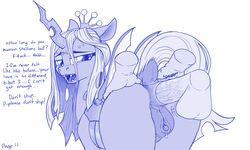 2018 alicorn anal anal_sex anatomically_correct anatomically_correct_pussy animal_genitalia animal_pussy anus changeling clitoris crown dialogue disembodied_hands disembodied_penis dock english_text equine equine_pussy faceless_male fangs female female_focus feral friendship_is_magic hair highres horn horse human human_on_feral interspecies looking_back male male_human/female_feral male_on_feral mammal mare monochrome my_little_pony nude offscreen_character penis pony pusspuss pussy queen_chrysalis_(mlp) sex simple_background solo_focus straight text tongue urethra vulva white_background wings zoophilia