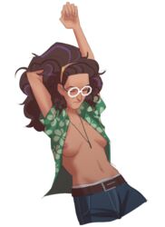 2021 belly_button brown_hair curly_hair genderswap_(mtf) glasses marvel olivia_octavius pierced_nipples sony_pictures_animation spider-man:_into_the_spider-verse spider-man_(series)