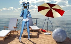 1girls 2014 3d aayla_secura alien alien_girl artist_name back_view backboob bald bare_shoulders big_breasts blue_skin busty chair clone_wars curvy day death_star_beach_ball detailed_background female female_only half-dressed half_dressed headgear high_heels hourglass_figure humanoid jedi jedi_master kondaspeter mammal no_bra outdoor outside pose posing shadow shiny shiny_skin short short_shorts solo spread_legs spreading standing star_wars topless twi'lek umbrella voluptuous water wide_hips