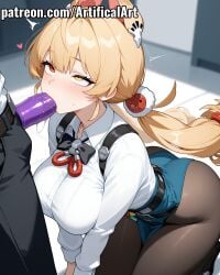 1boy 1girls ai_generated alice_thymefield animal_ears artifical_art big_breasts blonde_hair blowjob blowjob_face blush braid condom condom_on_penis hair_ornament heterochromia hoyoverse light_skin light_skinned_female long_hair mihoyo my_lady oral oral_penetration oral_sex penis penis_in_mouth perfect_body red_eyes sex sucking sucking_penis twintails video_game_character watermark yellow_eyes zenless_zone_zero